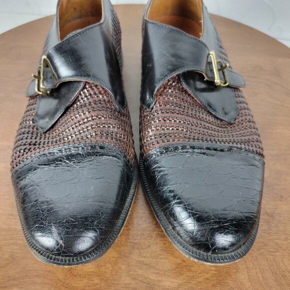 Brass Boot Mens Shoes 10 Brown Black Braided Leather Cap Toe Monk Strap Loafer - Picture 15 of 16